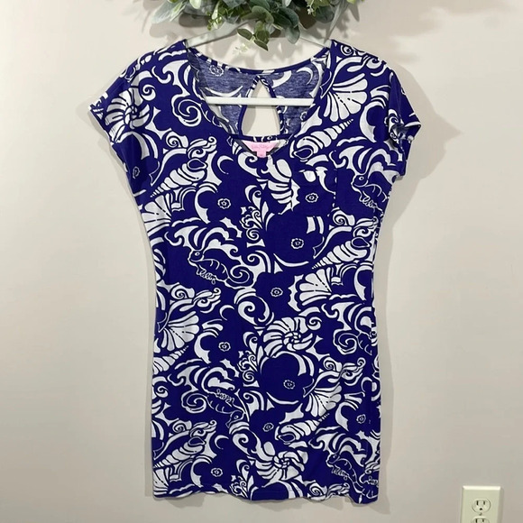 Lilly Pulitzer Pima Cotton T-shirt Dress Purple and White Shell XS - Picture 1 of 16